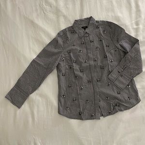 Talbots Black & White Gem Embellished Blouse